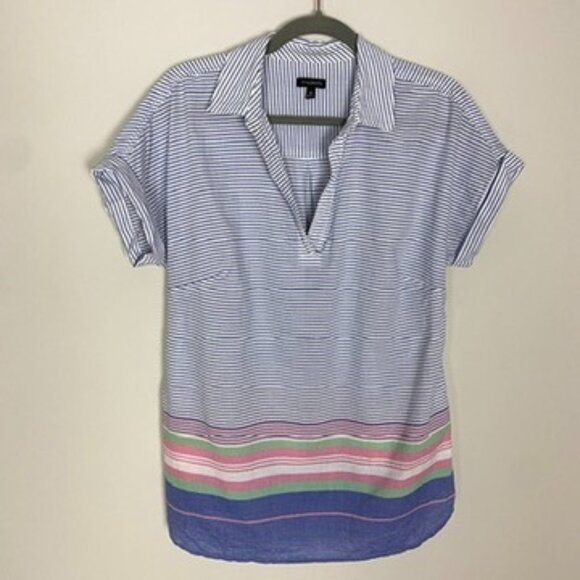 Talbots Striped Pullover Short Sleeve Top Womens Medium 100% Cotton - Picture 1 of 6